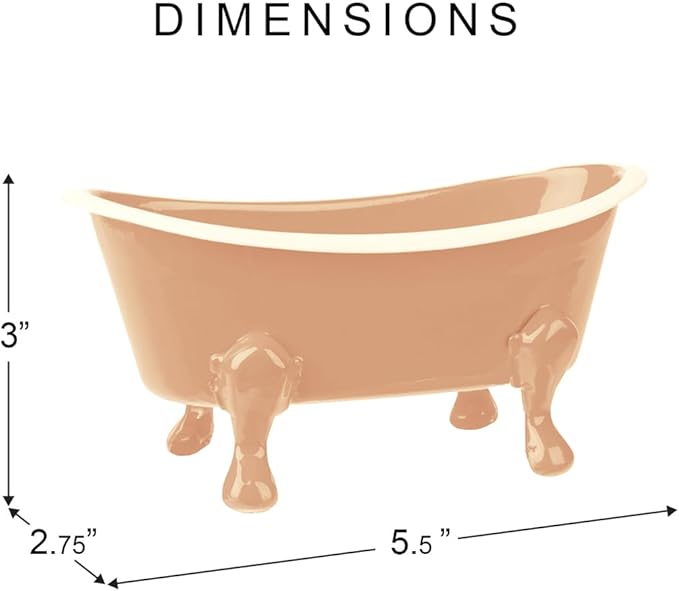 Rustic Enamel 1 Piece 5.5" Metal Clawfoot Mini Bathtub Soap Dish Mini Bath Tub Decoration Clawfoot Tub Soap Caddy Collection (Peach)