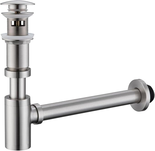 RANDOM Brushed Nickel Brass Bottle P Trap Kit Contemporary Round Bottle P-Trap 1 1/4 with Pop Up Drain with Overflow.83888BN-S6