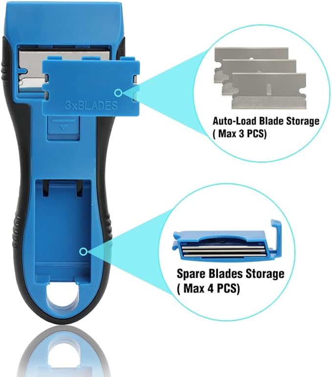 Nova Auto-load Razor Blade Scraper With 16 Extra Standard Razor Blades, Ergonomic Handle, Blades Storage, Cleaning Plastic Scraper Tool for Glass Stove Top, Paint, Window, Oven Door and Cooktop