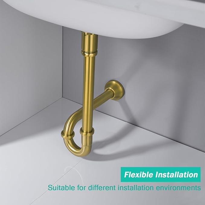 Brass P Trap U-Shape 1 1/4 inch Sink Drain Pipe with Slip Joint Extension Tub,12 inch Vertical Pipe length Adjustable Height Sink Waste Trap Drain Kit Champagne Bronze,SE83555CB-L ﻿
