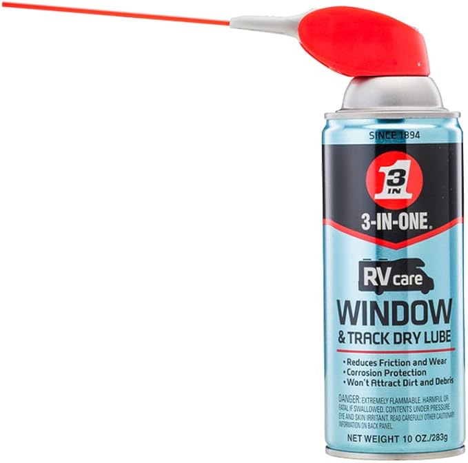 3-IN-ONE RVcare Window & Track Dry Lube with SMART STRAW SPRAYS 2 WAYS, 10 OZ [6-Pack]