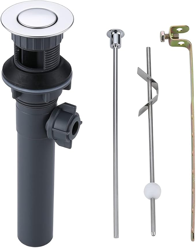 WOWOW Pop Up Drain Assembly with Lift Rod and Overflow Drain Stopper Assembly for Bathroom Faucet,Chrome