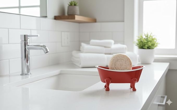 Rustic Enamel 1 Piece 5.5" Metal Clawfoot Mini Bathtub Soap Dish Mini Bath Tub Decoration Clawfoot Tub Soap Caddy Collection (Berry)
