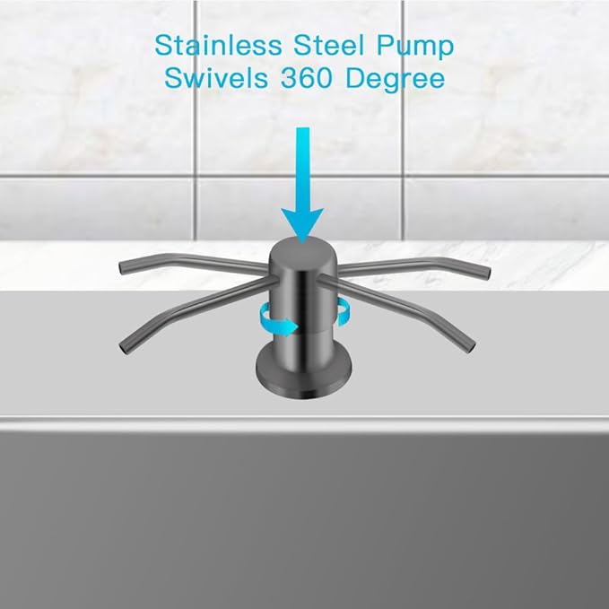 OHiHi Dish Soap Dispenser for Kitchen Sink, Countertop Sink Soap Dispenser Water Pump with 47” No-Spill Extension Tube Kit Design for Kitchen Bathroom, No More Refills （Gray）