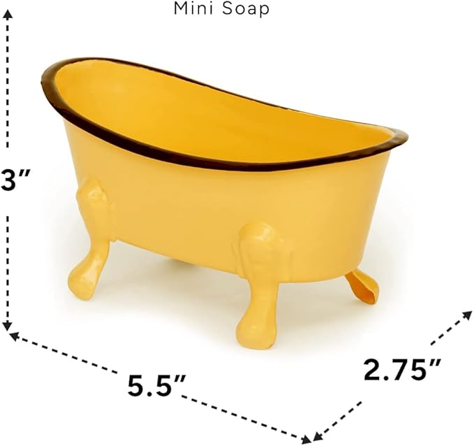 Rustic Enamel 1 Piece 5.5" Metal Clawfoot Mini Bathtub Soap Dish Mini Bath Tub Decoration Clawfoot Tub Soap Caddy Collection (Lemon with Soap)