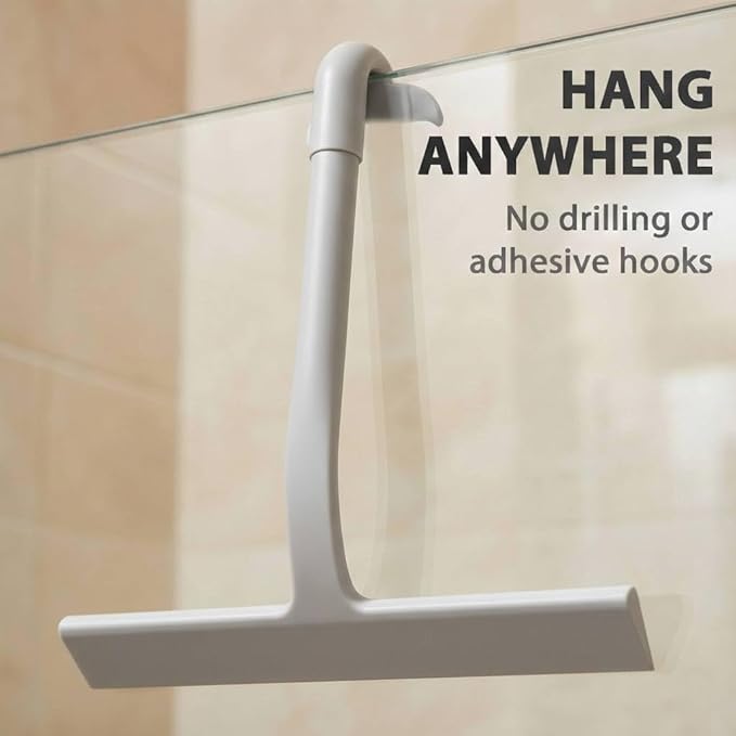 Shower Squeegee for Glass Doors, All-One-Piece Silicone Shower Squeegee with Hook Design for Easy Hanging and Cleaning (Gray)