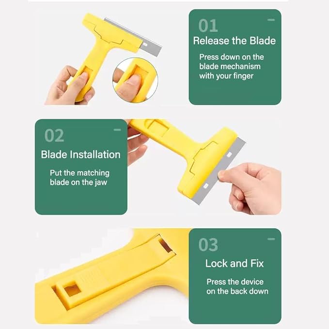 Razor Blade Scraper, 4" Scraper Tool with 10 Extra Replacement Metal Blades, Razor Scraper Remover for Cleaning Paint, Caulk, Adhesive, Label, Decal, Sticker from Window, Glass, Tile, Floor, Stove Top