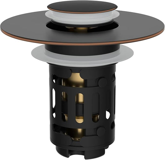 Hibbent Upgraded 3 in 1 Bathroom Sink Drain Strainer, Universal Pop Up Stopper with Removable Stainless Steel Filter Basket Hair Catcher, Sink Plug for 1.1''~2.36'' Basin, Oil-Rubbed Bronze