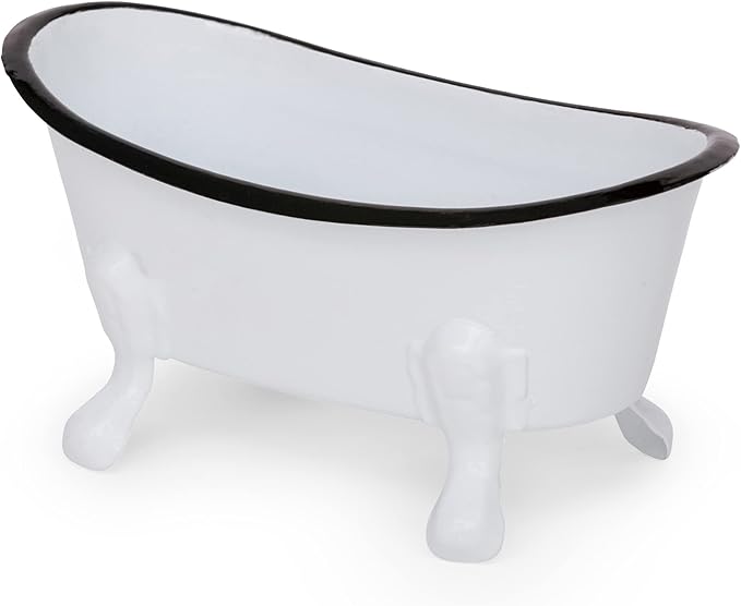 Rustic Enamel 1 Piece 5.5" Metal Clawfoot Mini Bathtub Soap Dish Mini Bath Tub Decoration Clawfoot Tub Soap Caddy White