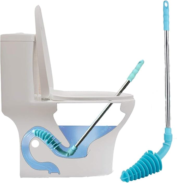 HOMEGOAL Toilet Plunger, Siphon Type Toilet Clog Remover, Flexible Rubber Head Stainless Steel Handle, Toilet Dredge Tool, Squeegee (Blue)