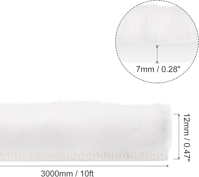 uxcell Weather Stripping Brush, 10ft L x 0.3" W x 0.5" H Self-Adhesive Seal Weatherstrip Sweep Brush White for Door Window