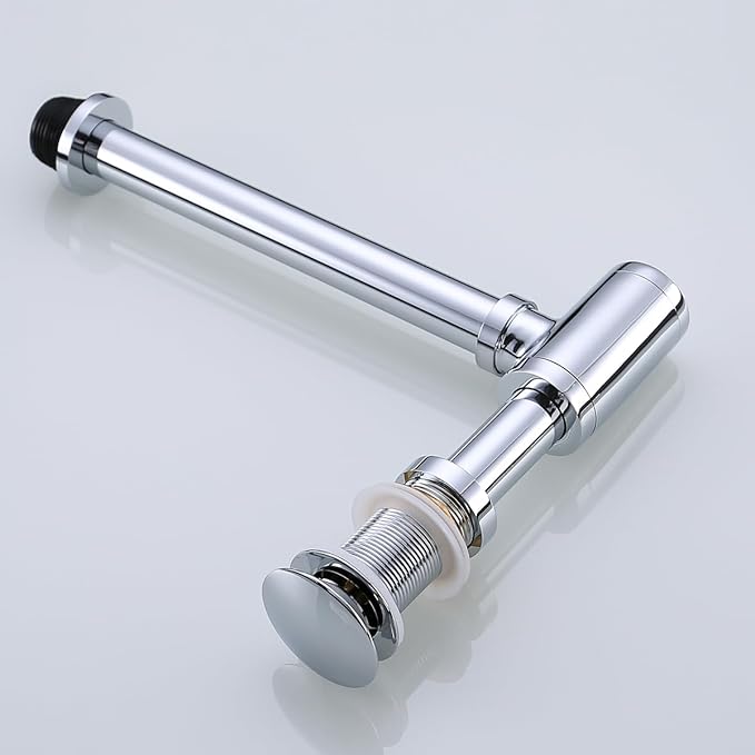 RANDOM Polished Chrome Brass Bottle P Trap Kit Contemporary Round Bottle P-Trap 1 1/4 with Pop Up Drain Without Overflow.83888C-S8