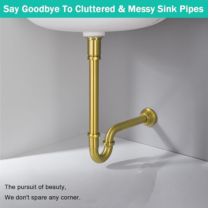 Brass P Trap U-Shape 1 1/4 inch Sink Drain Pipe with Slip Joint Extension Tub,12 inch Vertical Pipe length Adjustable Height Sink Waste Trap Drain Kit Champagne Bronze,SE83555CB-L ﻿