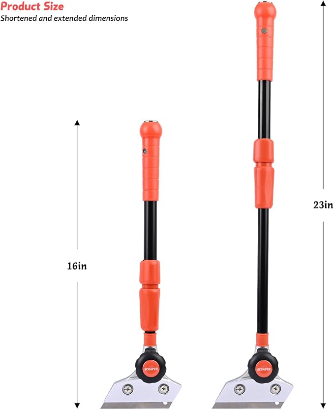EHDIS Retractable Razor Blade Scraper Long Handle Heavy Duty Floor Scraper with Rotatable Head and 10pcs Replace Blades for Cleaning Glass, Tile, Floor, Wall,Door