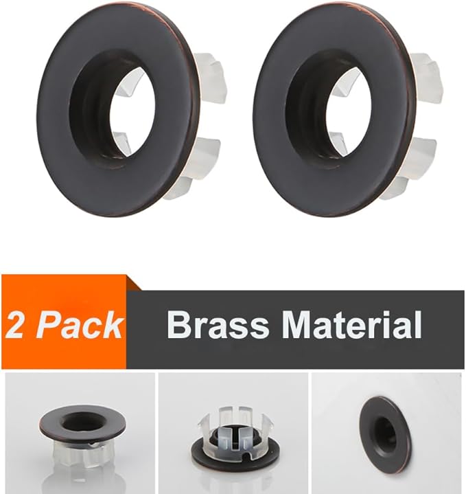 2 Pack Sink Overflow Ring Oil Rubbed Bronze Bathroom Vanity Sink Overflow Cover Insert in Round Trim Cap Brass Material