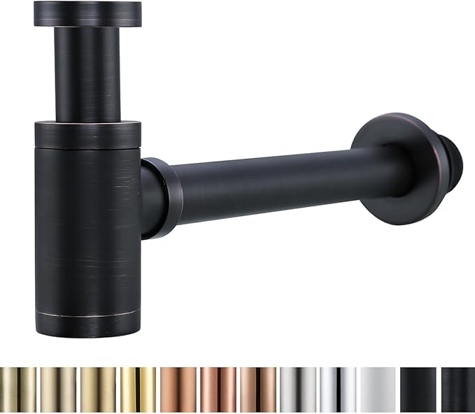 RANDOM Brass Contemporary Round Bottle P Trap 1 1/4,Basin Sink Waste Drain P Trap Kit (Oil Rubbed Bronze)