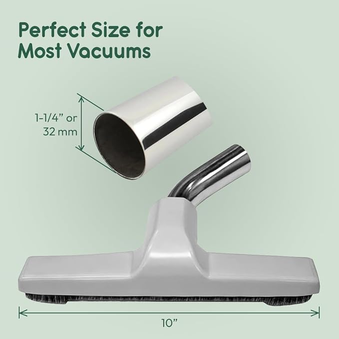 Upgraded Vacuum Floor Brush for Eureka & Universal Vacuum Cleaners with 1 ¼ inch (1.25'') (32mm) Inner Diameter with Horse Hair Soft Bristles 10” Wide (White - Metal)
