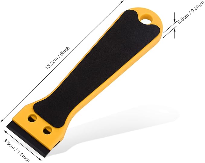 EHDIS 2pcs Plastic Razor Scraper 6-inch Long Handle Adhesive Remover Tool with 100 Double-Edge Blades for Window Tint Vinyl Scraper Decal Sticker Glue Remover (yellow)
