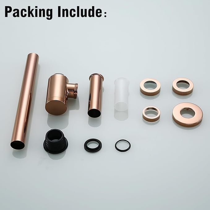 RANDOM Brass Contemporary Round Bottle P Trap 1-1/4,Bathroom Lavatory Adjustable Basin Sink Waste Drain P-Trap Kit Rose Gold Sink Trap.83888RG