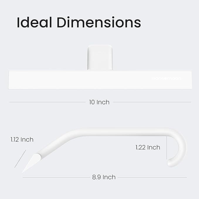 dancemoon JustHang Shower Squeegee for Glass Doors, All-in-One Piece Silicone Squeegee with Built-in Hook for Bathroom, Window, Mirror, Tile Wall, Car, Streak-Free Bathroom Cleaner Tool,10 Inch White