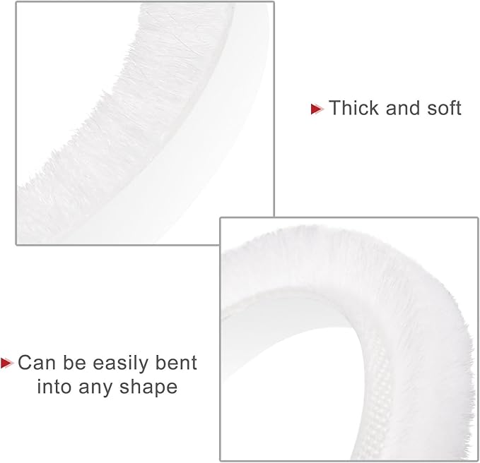 uxcell Weather Stripping Brush, 20ft L x 0.3" W x 0.3" H Self-Adhesive Seal Weatherstrip Sweep Brush White for Door Window