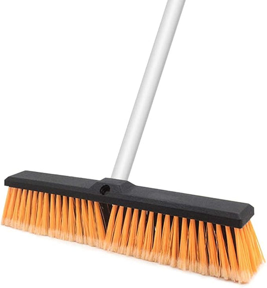 18" Push Broom Heavy Duty Large Outdoor Sweeping Broom Wide Industrial Scrub Brush with Long Handle Commercial for Concrete Floor Shop, Garage, Warehouse, Street, Driveway(Orange