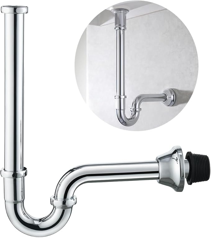Brass P Trap U-Shape 1 1/4 inch Sink Drain Pipe with Slip Joint Extension Tub,12 inch Vertical Pipe length Adjustable Height Sink Waste Trap Drain Kit Chrome,SE83555C-L