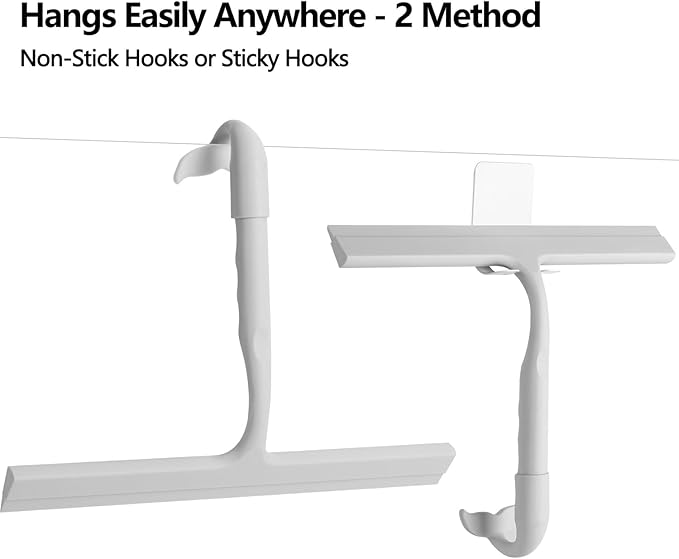 Shower Squeegee for Glass Doors, 2-in-1 Silicone Shower Squeegee with Hook,Hang Anywhere | Streak-Free Bathroom Squeegee | Household Window Mirror Squeegee for Bathroom, Glass, Tile Wall, Car | Gray