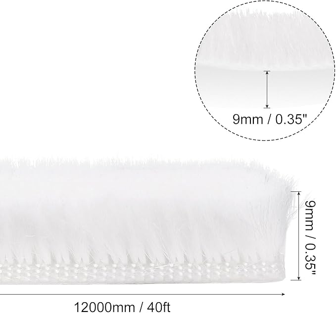 uxcell Weather Stripping Brush, 40ft L x 0.35" W x 0.35" H Self-Adhesive Seal Weatherstrip Sweep Brush White for Door Window
