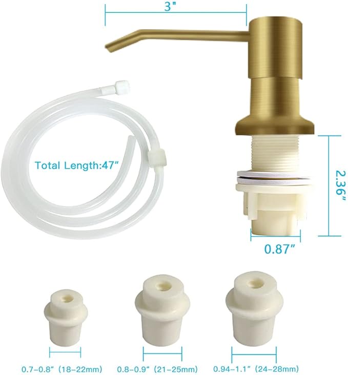 OHiHi Dish Soap Dispenser for Kitchen Sink, Countertop Sink Soap Dispenser Water Pump with 47” No-Spill Extension Tube Kit Design for Kitchen Bathroom, Easy to Press, No More Refills （Golden）
