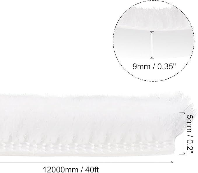 uxcell Weather Stripping Brush, 40ft L x 0.35" W x 0.2" H Self-Adhesive Seal Weatherstrip Sweep Brush White for Door Window