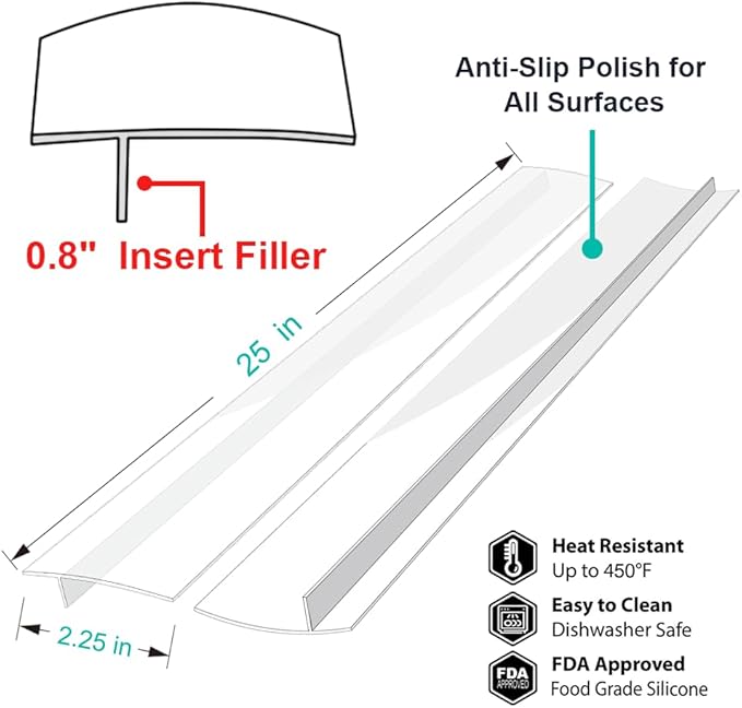 Stove Counter Gap Cover, Kitchen Silicone Oven Gap Filler – 25 Inches Countertop Strips Gap Guard, Easy to Clean (Clear)