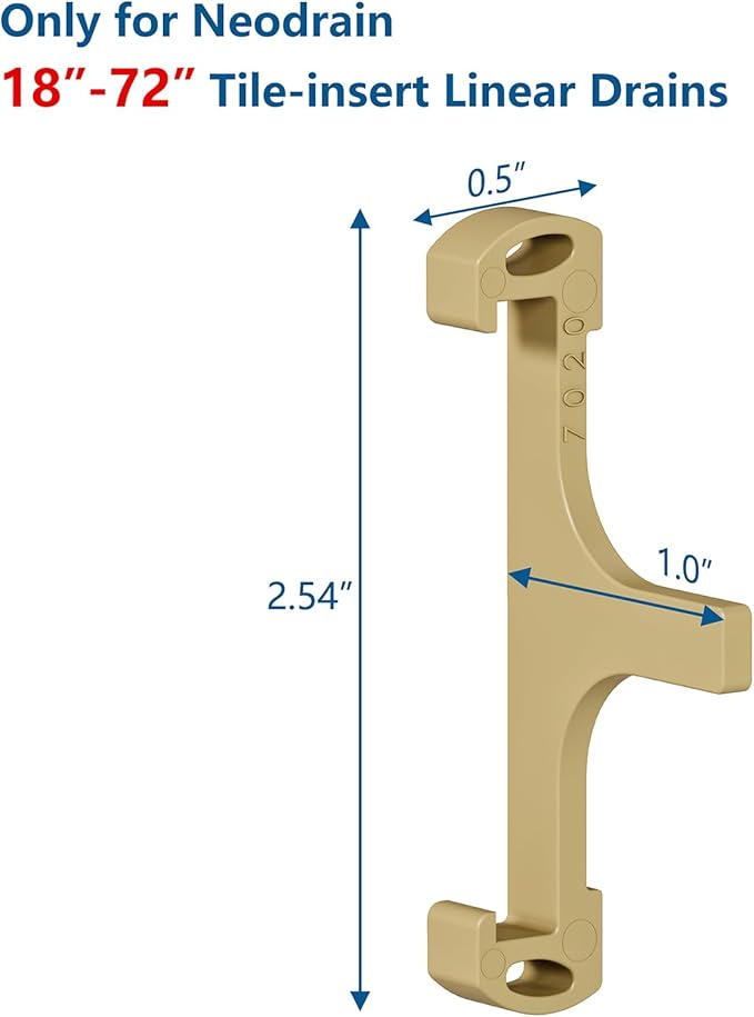 Neodrain Golden Plastic Clip for Linear Drain, Tile Tray supporter, for Neodrain 24",28",32",36",40",48",60",72" Tile-insert Shower Drain, with Lifting Hook, 6 PCS