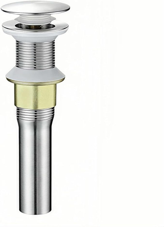 Pop-Up Sink Drain for No Overflow Basin, Stainless Steel, Hair Catcher Filter, 7.09 inch Length, Brushed Nickel (Nonporous)