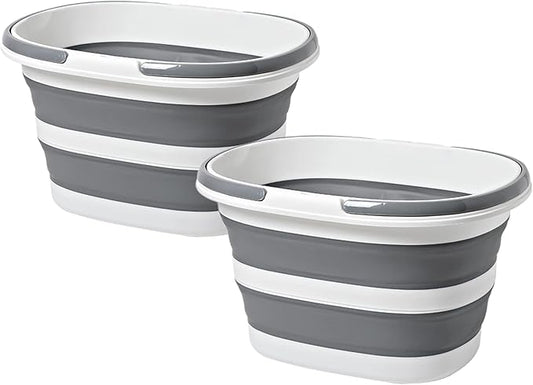 Large Collapsible Bucket 16L Two-Pack - Upgraded, Lightweight & Portable Water Bucket for House Cleaning, Camping, Storage - Space-Saving & Multiuse Cleaning Mop Bucket - Grey (2 Pack)