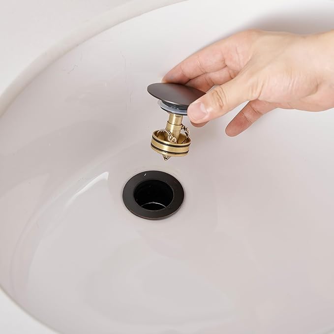 Bathroom Sink Drain with Overflow Vessel Vanity Pop Up Drain Assembly Stopper Lavatory Commercial Bath Brass Fits Bathroom Standard Sink Hole 1-1/2" to 1-3/4" Oil Rubbed Bronze, P03ORB