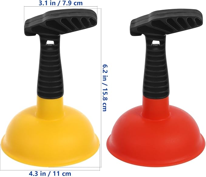 2Pcs Sink Plunger: Easy to use Mini Plunger with Short Handle - Powerful Unclogging Tool for Kitchen Sink Shower Bathroom Drains Bath Yellow and Red