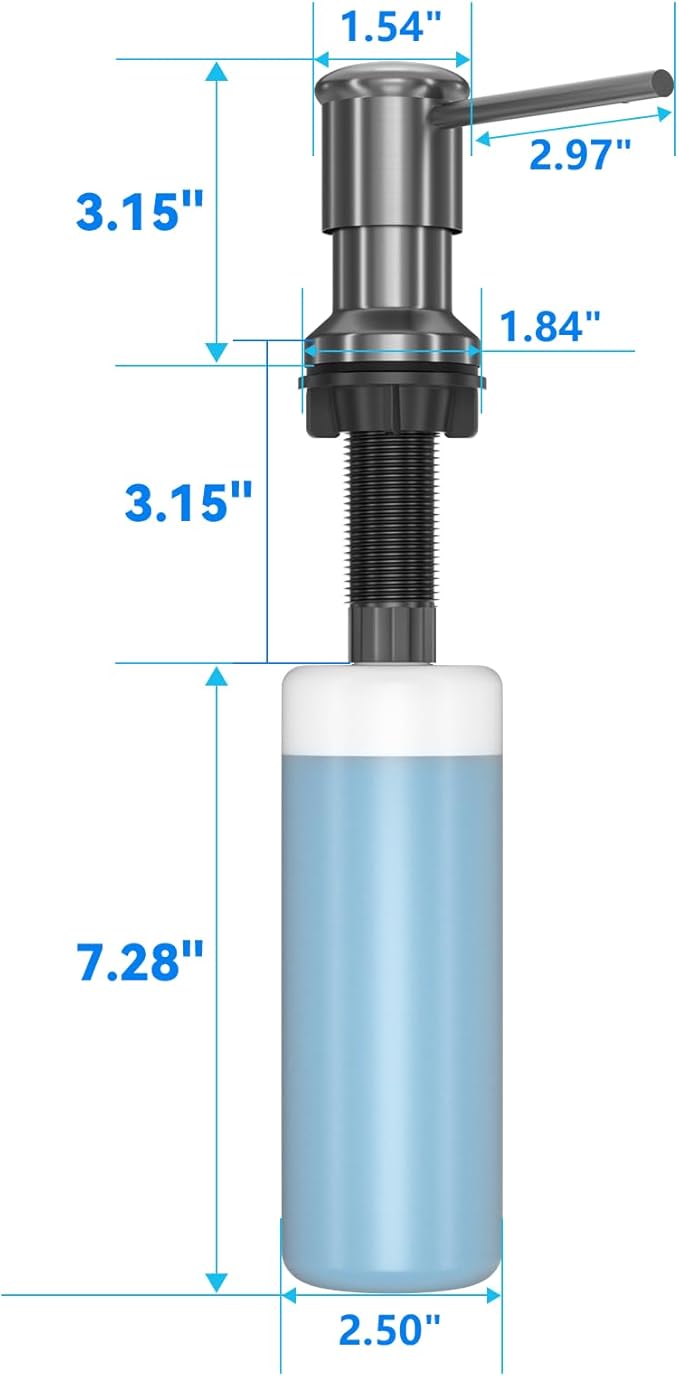 Dish Soap Dispenser, Kitchen Sink Soap Dispenser Pump with 17 OZ Bottle, Refill from The Top, Wide Pump Head Base (Gray)