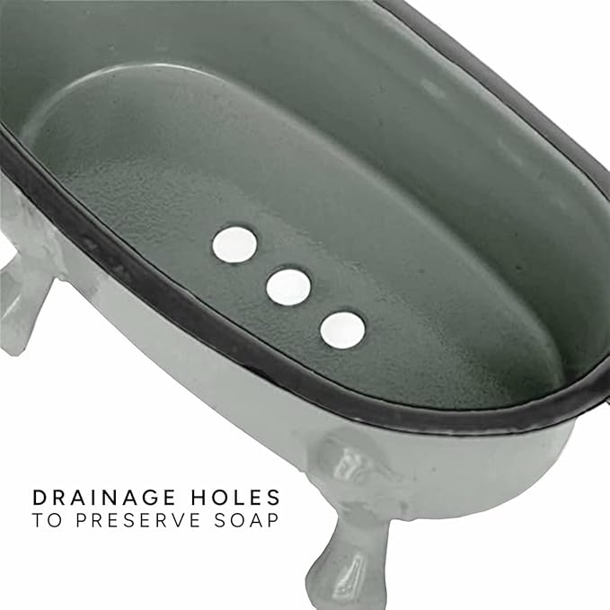 Rustic Enamel 1 Piece 5.5" Metal Clawfoot Mini Bathtub Soap Dish Mini Bath Tub Decoration Clawfoot Tub Soap Caddy Collection (Gray with Soap)