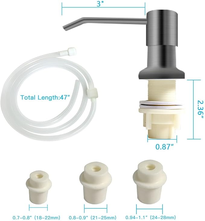 OHiHi Dish Soap Dispenser for Kitchen Sink, Countertop Sink Soap Dispenser Water Pump with 47” No-Spill Extension Tube Kit Design for Kitchen Bathroom, No More Refills （Gray）