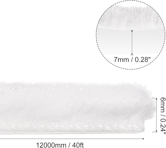 uxcell Weather Stripping Brush, 40ft L x 0.28" W x 0.24" H Self-Adhesive Seal Weatherstrip Sweep Brush White for Door Window