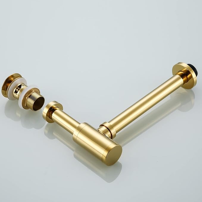 RANDOM Titanium Gold Polished Brass Contemporary Round Bottle P Trap 1 1/4,Basin Sink Waste Drain P Trap Kit.