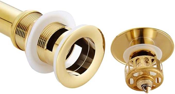 Brass Pop Up Sink Drain Stopper Without Overflow Bathroom Faucet Vessel Vanity Sink Drainer, Brushed Gold