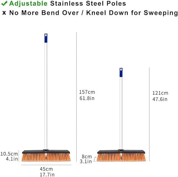 18" Push Broom Heavy Duty Large Outdoor Sweeping Broom Wide Industrial Scrub Brush with Long Handle Commercial for Concrete Floor Shop, Garage, Warehouse, Street, Driveway(Orange