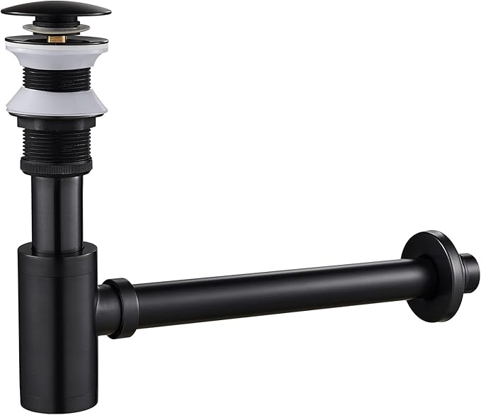 MENATT Bottle P Trap Brass Round 1 1/4 Inch Decorative P-Trap, Bathroom Basin Sink Waste Drain Kit without Overflow Drain, Wall Drainage, Oiled Rubbered Bronze