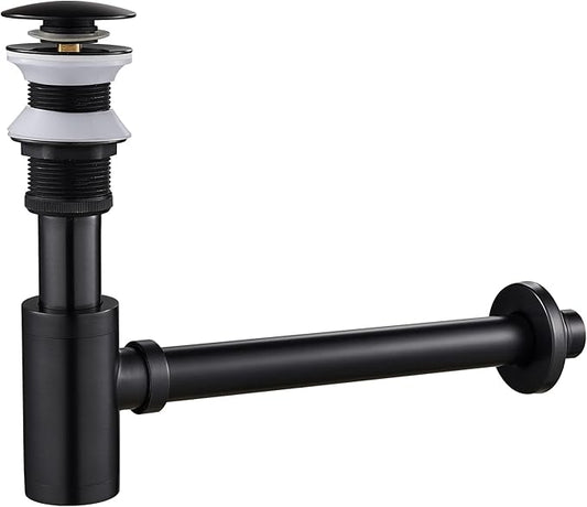 MENATT Bottle P Trap Brass Round 1 1/4 Inch Decorative P-Trap, Bathroom Basin Sink Waste Drain Kit without Overflow Drain, Wall Drainage, Oiled Rubbered Bronze