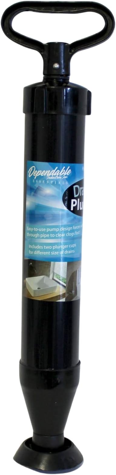 Dependable Industries inc. Essentials High Pressure Powerful Pump Multi-Drain Plunger Bathroom Kitchen Toilet Shower Sinks (Black)