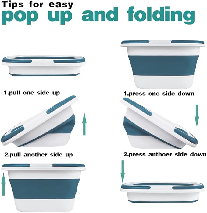 4.2 Gal(16L) Large Collapsible Plastic Bucket with Handle for House Cleaning, Space Saving Outdoor Multiuse Foldable Water Pail/Sink for Camping,Fishing,Ice (Blue)