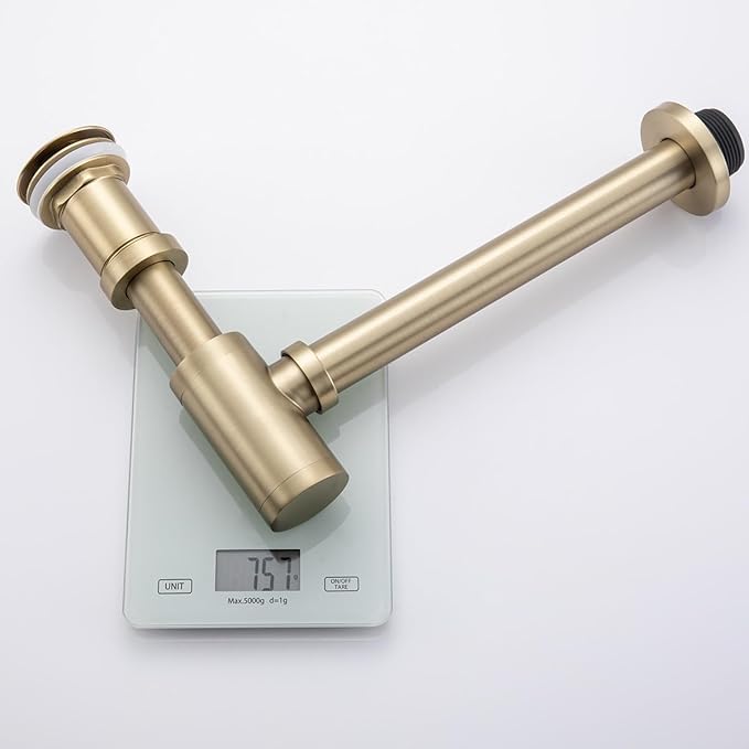 RANDOM Brushed Gold Brass Bottle P Trap Kit Contemporary Round Bottle P-Trap 1 1/4 with Pop Up Drain With Overflow.83888BG-S6