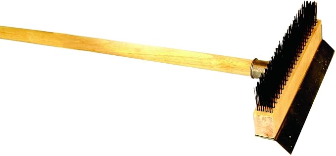 TrueCraftware- 10" Pizza Oven Brush with Scraper Black Metal Wire Brush with 37" Long Wooden Handle-Pizza Oven Cleaning Brush for Pizza Stone Grill Brush Outdoor BBQ Cleaning Oven Accessories